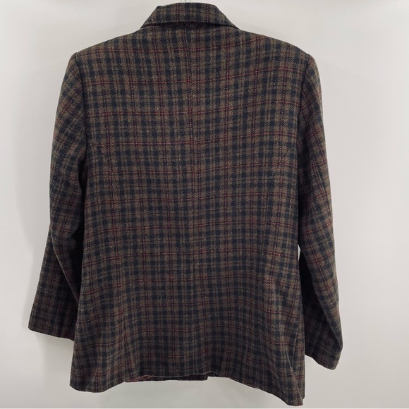 Willi Smith Vintage Wool Blend Plaid Faux Leather Button Pockets Jacket Blazer - Picture 5 of 9